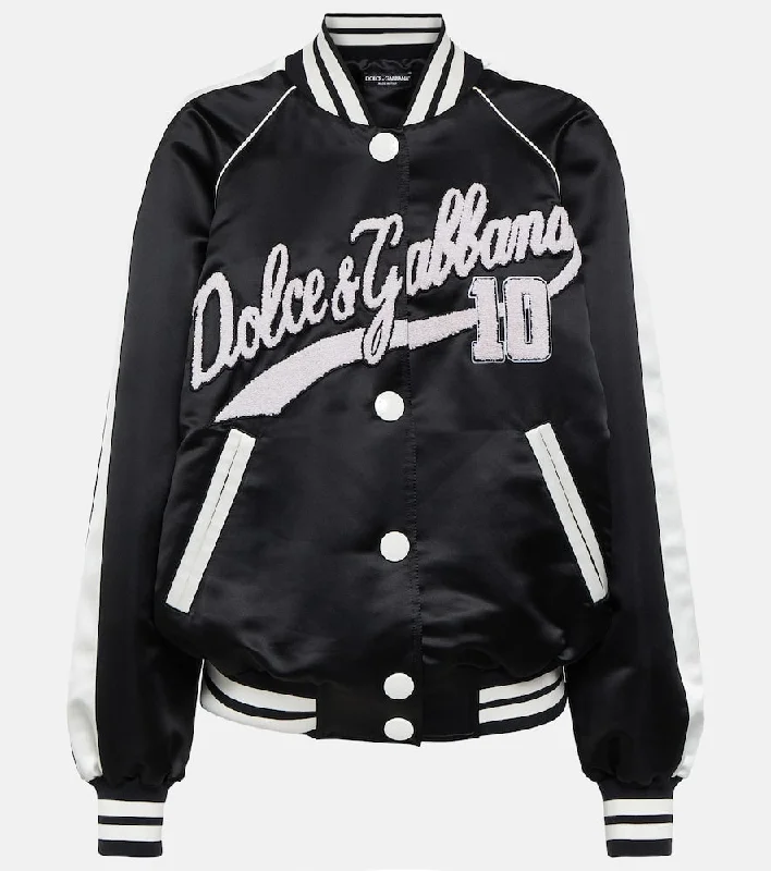 Dolce&Gabbana Logo satin varsity jacket Boat Neck Shawl Collar Notched Collar