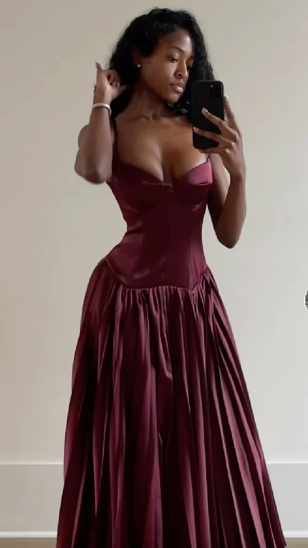 Burgundy Spaghetti Straps A-Line Long Party Dress Birthday Outfits, DP3334 Tunics Practical durable Burgundy Spaghetti Straps A-Line Long Party Dress Birthday Outfits, DP3334 Tunics Practical durable