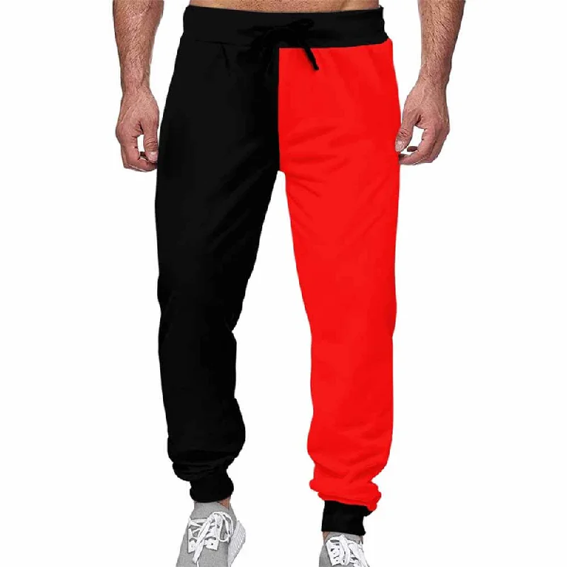 Red And Black Casual Elastic Drawstring Pants High-Waist Yoga Pants
