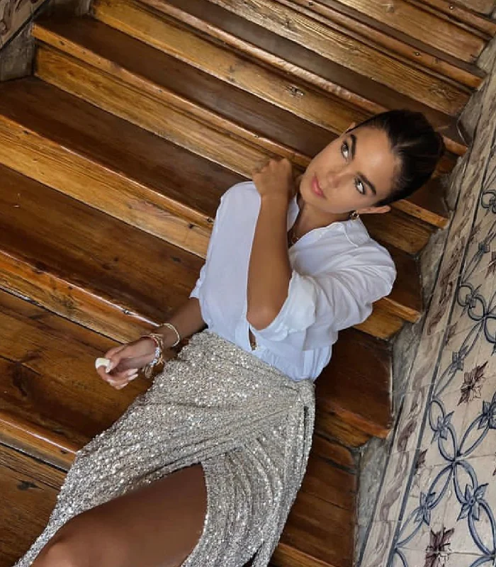 Sequin Wrap Skirt silk skirt luxurious