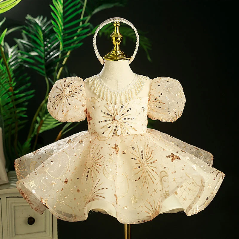 Baby Girl Christening Dress Toddler Summer Sequin Pearl Birthday Party Dress Tunics Solid Classic Baby Girl Christening Dress Toddler Summer Sequin Pearl Birthday Party Dress Tunics Solid Classic