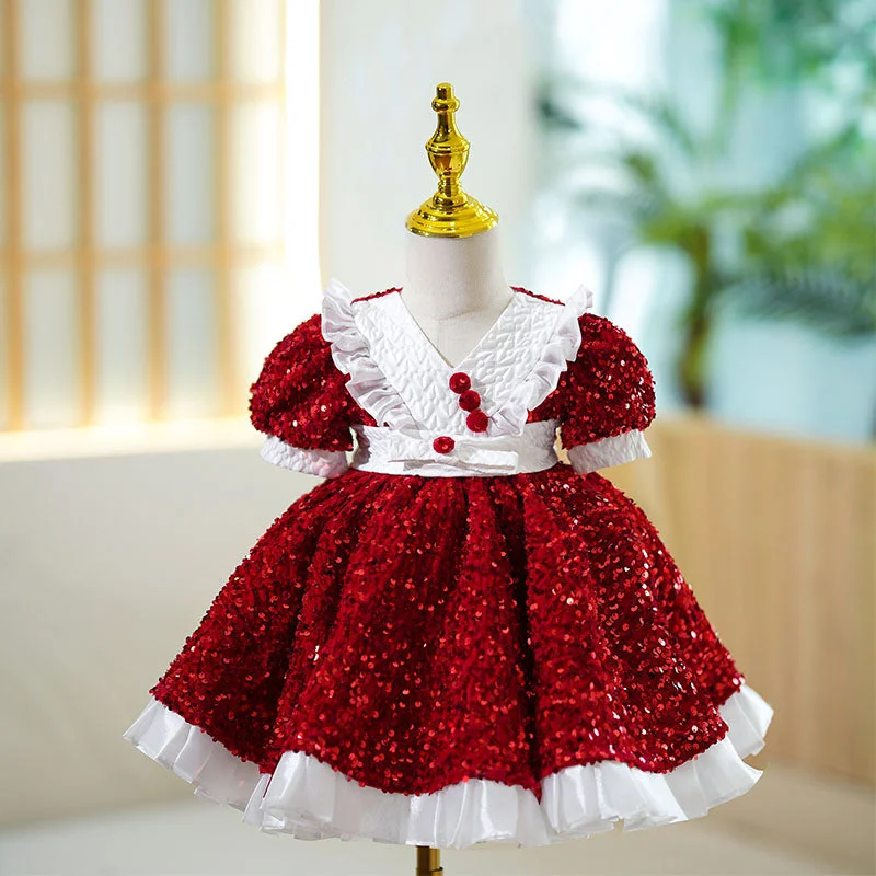 Baby Girl Red Christmas Birthday Party Dress Sequin Puffy Princess Dress Tunics Corduroy durable Baby Girl Red Christmas Birthday Party Dress Sequin Puffy Princess Dress Tunics Corduroy durable