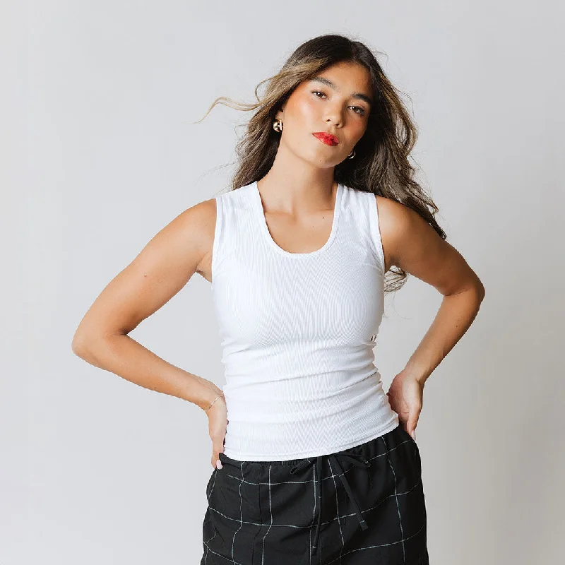 Ribbed Scoop Tank, White tie dye tank