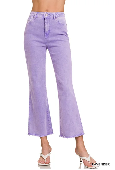 LAVENDER ACID WASHED HIGH WAIST FRAYED HEM BOOTCUT PANTS Trendy Palazzo Pants