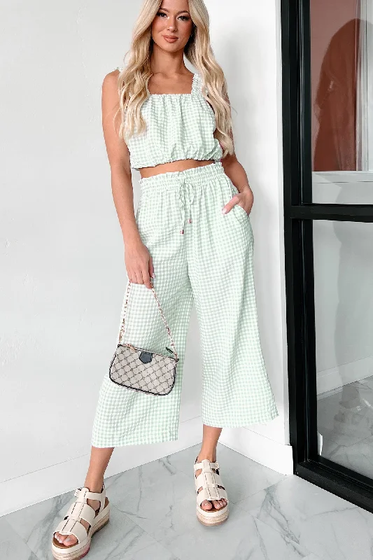 Armondo Gingham Crop Pants (Sage) Cozy Knit Pants