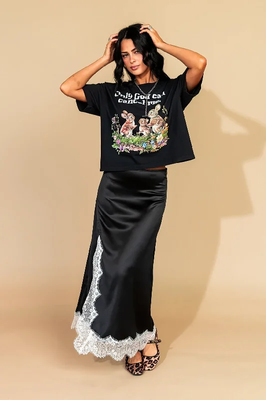 Fortune Favors The Bold Lace Slip Skirt in Black + White summer skirt style