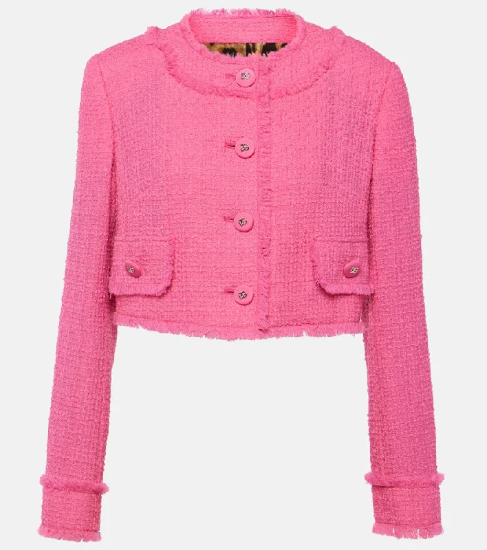 Dolce&Gabbana Cropped wool-blend tweed jacket Front Pockets Side Pockets Patch Pockets Dolce&Gabbana Cropped wool-blend tweed jacket Front Pockets Side Pockets Patch Pockets