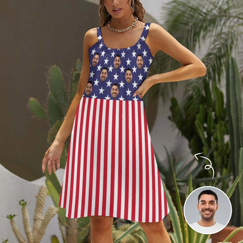 Custom Face American Flag Beach Sling Skirt Personalized Sundress Women's Dress Sundress corduroy skirt textured Custom Face American Flag Beach Sling Skirt Personalized Sundress Women's Dress Sundress corduroy skirt textured