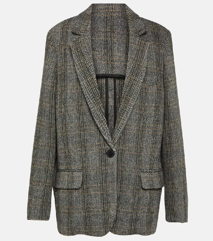 Marant Etoile Charlyne herringbone wool jacket Tiered Jacket Buttoned Jacket Zippered Jacket