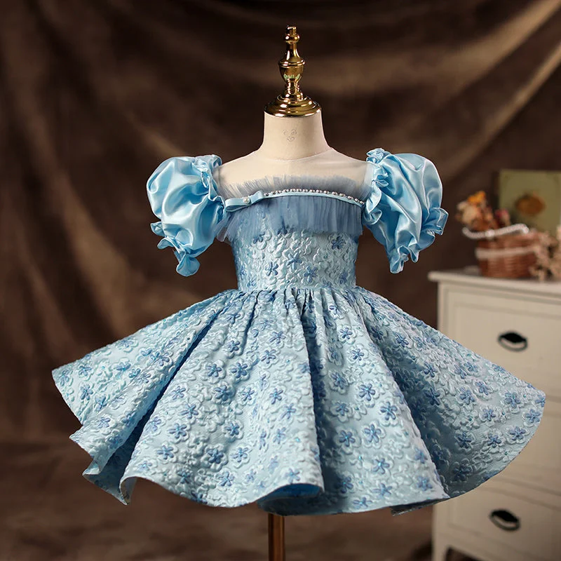 Toddler Ball Gowns Girl Princess Blue Flower Formal Fluffy Birthday Party Dress Peplum Ruffle Cocktail Toddler Ball Gowns Girl Princess Blue Flower Formal Fluffy Birthday Party Dress Peplum Ruffle Cocktail