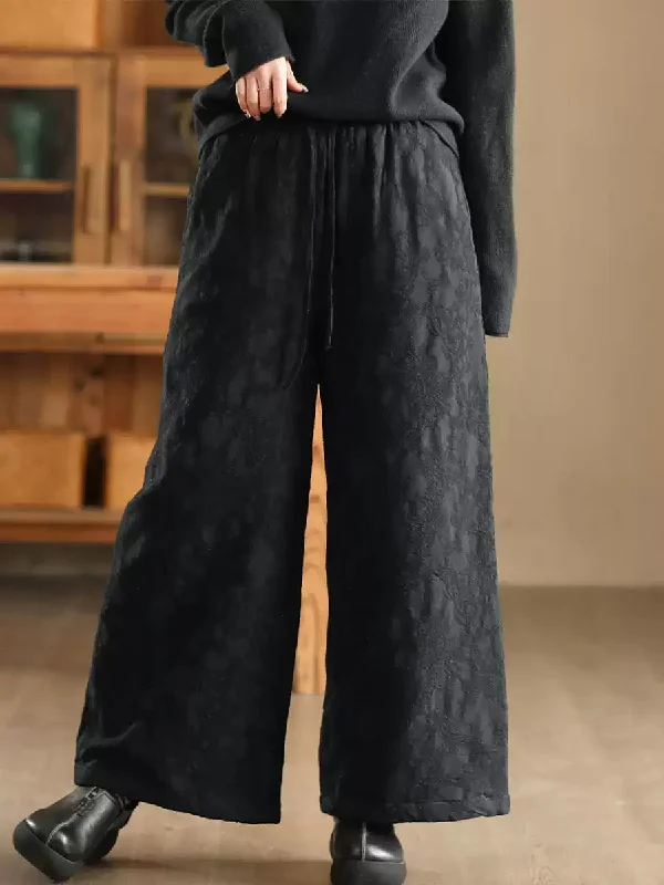 Women Winter Flower Jacquard Wide-leg Padded Pants Fashionable Work Pants