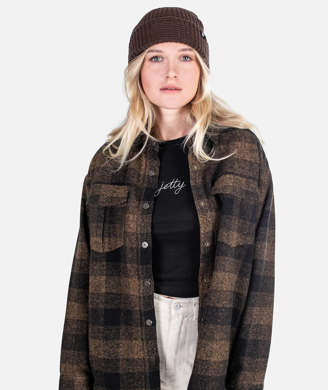 Nivean Flannel Jacket - Black Zippered Front Buttoned Front Snap Front
