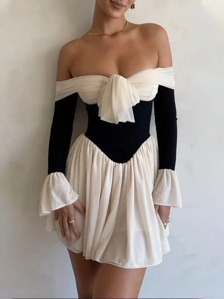 Advbridge Elegant Strapless Backless Sexy Mini Dress For Women New Off-shoulder Long Flare Sleeve Pleated Club Party Dress A-Line Day Work Advbridge Elegant Strapless Backless Sexy Mini Dress For Women New Off-shoulder Long Flare Sleeve Pleated Club Party Dress A-Line Day Work