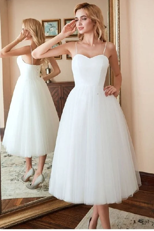 Spaghetti Straps Ivory Bridal Gown Short Tulle Skirt leather skirt bold