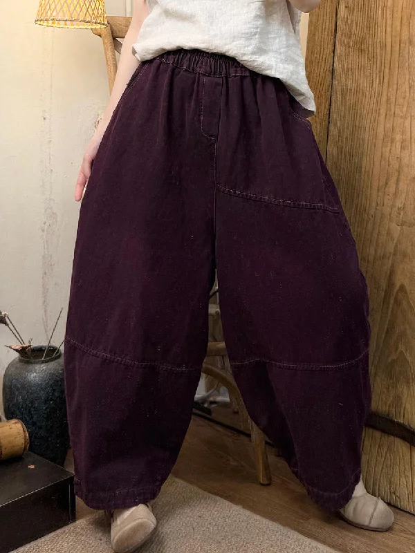 Women Spring Retro Pure Color Denim Harem Pants Classic Stretch Pants