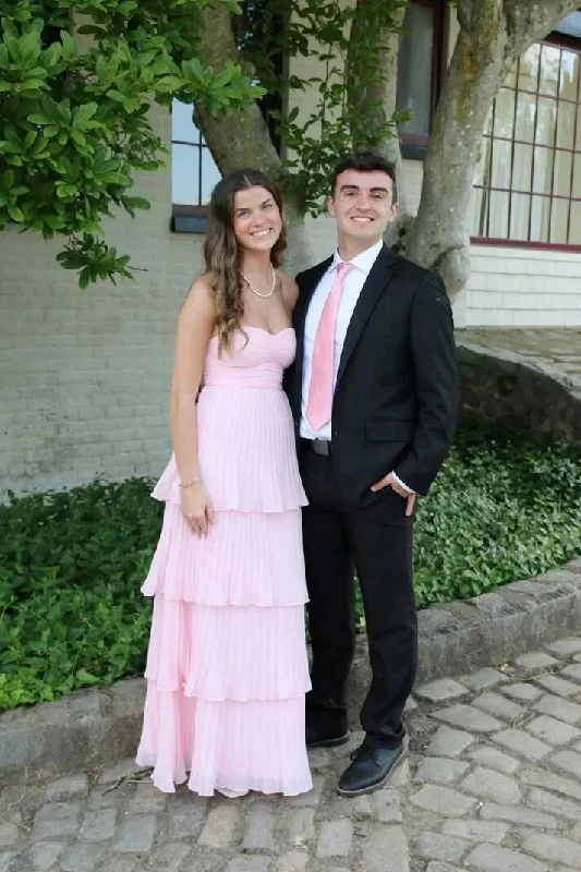 Pink Strapless A-Line Tiered Long Prom Dress Evening Party Dress, DP3218 Tunics Plaid country Pink Strapless A-Line Tiered Long Prom Dress Evening Party Dress, DP3218 Tunics Plaid country