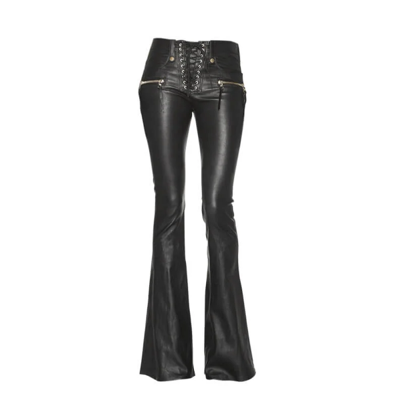 Women's Slim Lace-Up Flared Pants Stylish Slim Trousers