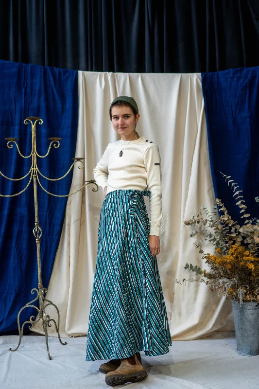 Maxi Wrap Skirt - Teal and Black Stripe Print mini skirt trendy
