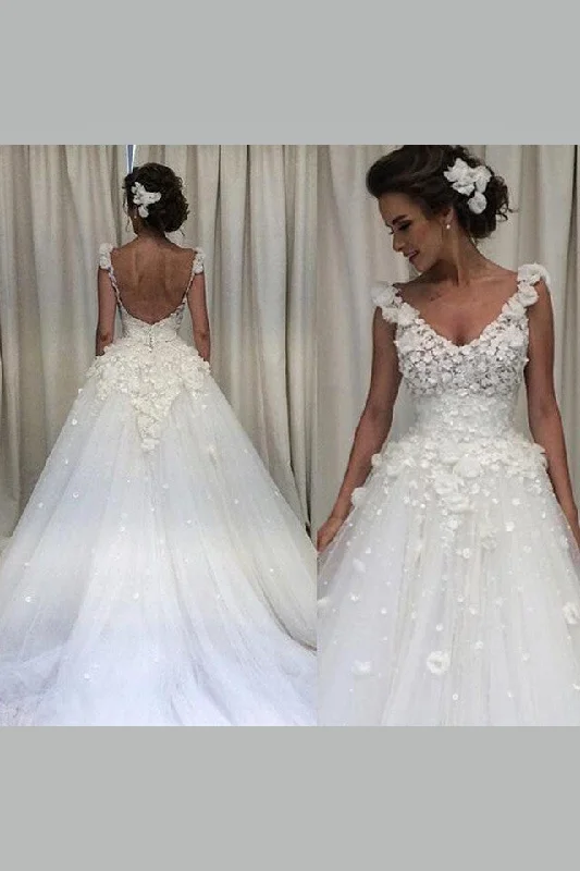 Dreamy Floal Lace Ivory Wedding Gown Tulle Skirt belted skirt waist