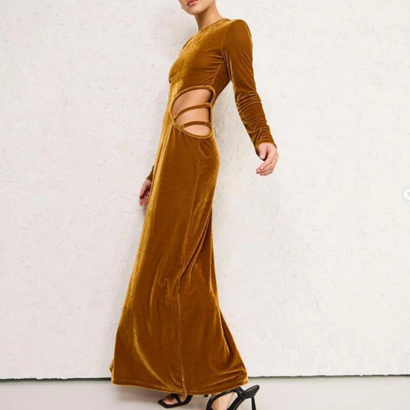 Advbridge French Elegant Hollow Waist Bright Luxury Party Dress Women Long Sleeve Long Dress Temperament Golden Velvet Slim Winter Dress Tunics Business professional Advbridge French Elegant Hollow Waist Bright Luxury Party Dress Women Long Sleeve Long Dress Temperament Golden Velvet Slim Winter Dress Tunics Business professional