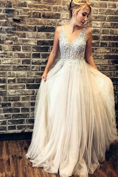 Illusion Rhinestones Bodice Prom Gown with Tulle Skirt lace skirt romantic