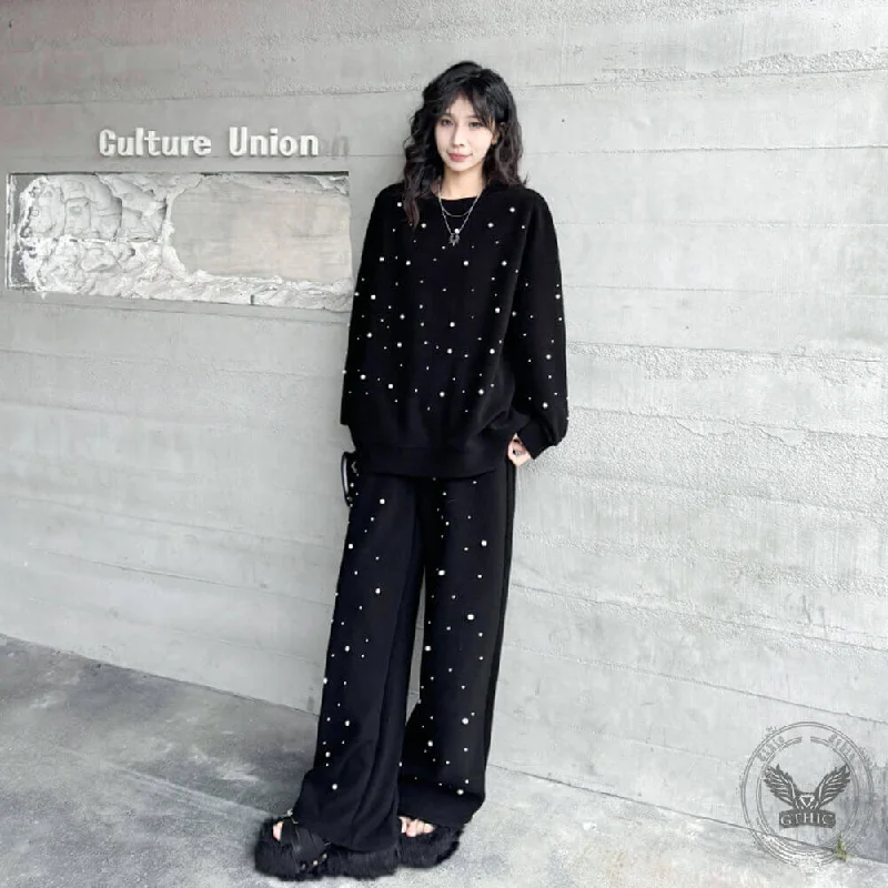 Casual Beaded Towel Velvet Polyester Sweatshirt Pants Set Fashionable Sporty Pants