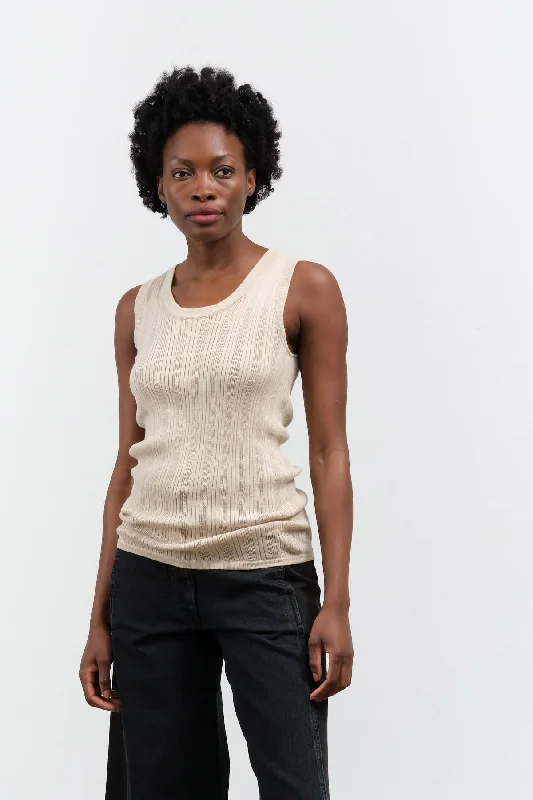 Pointelle Relaxed Tank in Nude navy tank top