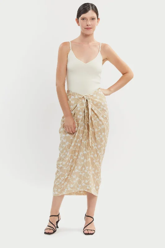 Jasmine Skirt Beige Floral silk skirt lustrous