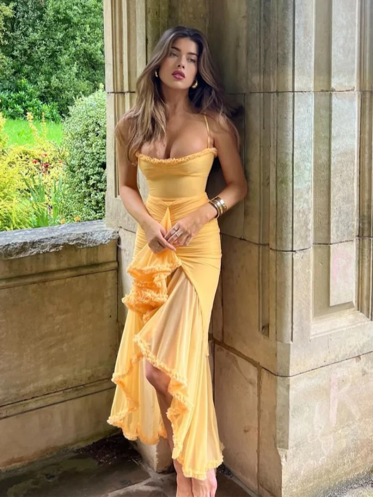 Advbridge Women Elegant Irregular Ruffles Hem Pleated Sling Maxi Dress Sexy Sleeveless Backless Slim Robes 2024 Lady Evening Party Dresses Boatneck Modish Everyday Advbridge Women Elegant Irregular Ruffles Hem Pleated Sling Maxi Dress Sexy Sleeveless Backless Slim Robes 2024 Lady Evening Party Dresses Boatneck Modish Everyday