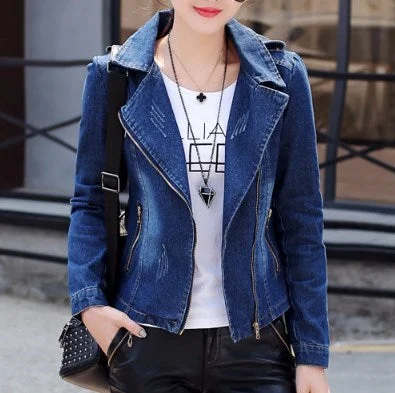 2022 Womens Vintage Short Jeans Jackets For Women Blue Denim Blazer Slim Suit Jacket Zipper Decoration Casual Streetwear Coat Denim Fabric Leather Fabric Suede Fabric