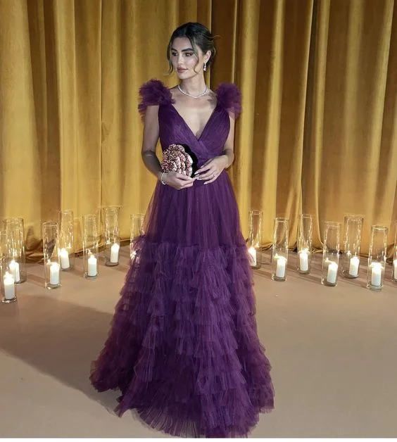 Dark Purple A-Line Tulle V Neck Long Prom Dress Formal Party Dress,DP512 Tunics Essential wardrobe Dark Purple A-Line Tulle V Neck Long Prom Dress Formal Party Dress,DP512 Tunics Essential wardrobe