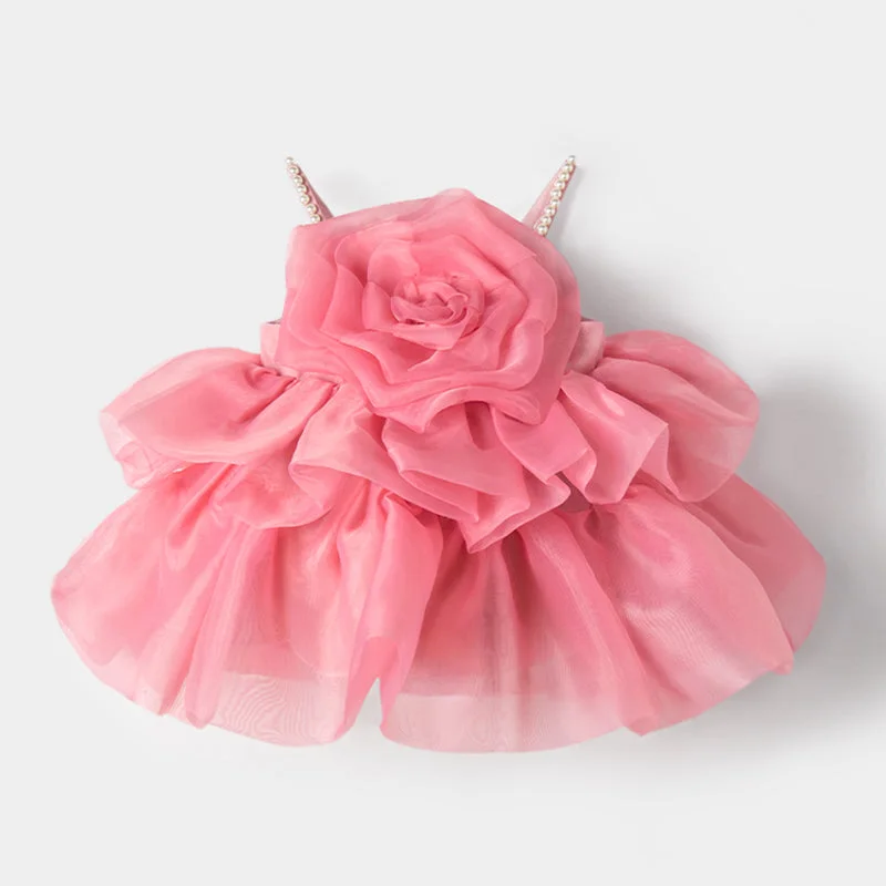 Summer  Flower Girl Dress Rose Toddler Birthday Party Dress Tunics Travel practical