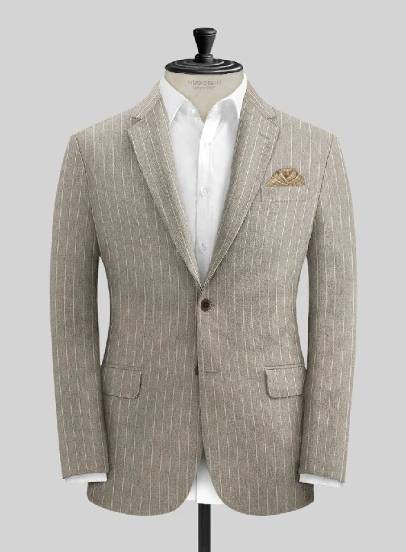 Solbiati Dark Beige Stripe Linen Jacket Wool Fabric Cashmere Fabric Tweed Fabric