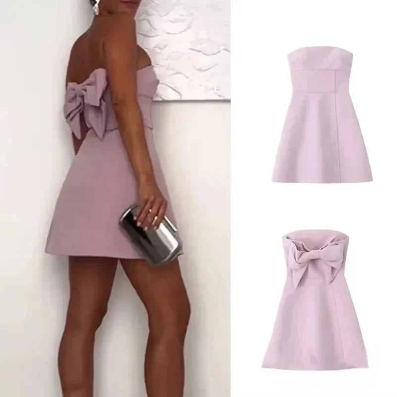 Sexy Off Shoulder A-line Mini Dress Women Strapless Backless Bow Party Dresses 2024 Chic Elegant Sleeveless Pink Short Vestidos Boat Neckline Classic Sexy Off Shoulder A-line Mini Dress Women Strapless Backless Bow Party Dresses 2024 Chic Elegant Sleeveless Pink Short Vestidos Boat Neckline Classic