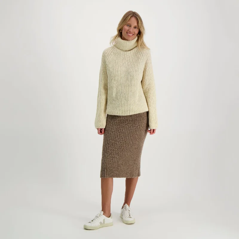 Marie Midi Skirt Beige spandex blend skirt