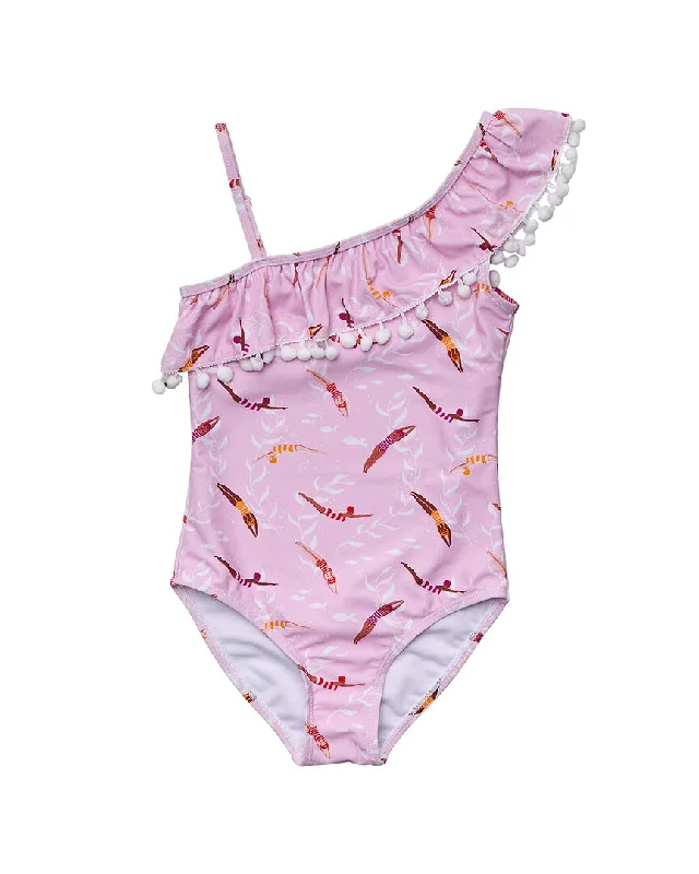 Snapper Rock Diving Diva One -Shoulder Frill Swimsuit Trendy Swimwear Set