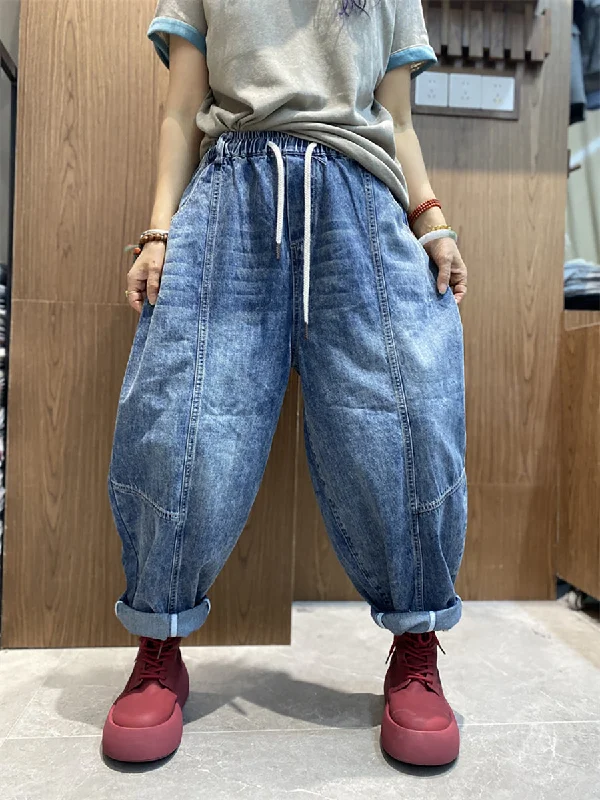 Women Vinage Denim Spliced Harem Pants Stylish Harem Pants