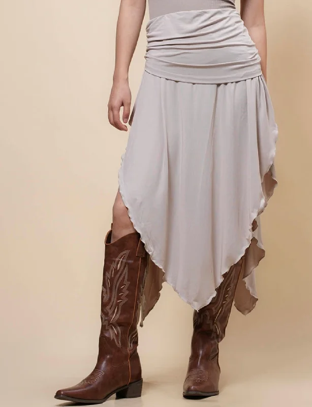 Ladies Elastic Waist Inregular Hem Split Midi Skirt SKS4997 silk skirt elegant