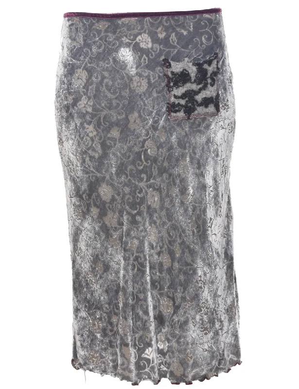 Velour Grey Midi Skirt - S lace skirt intricate