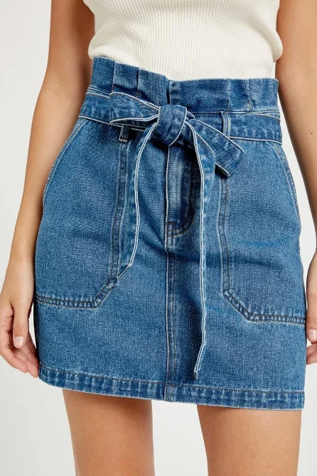 CLEARANCE- Paperbag Waist Denim Mini Skirt leather skirt sleek