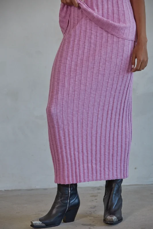 Isla Maxi Ribbed Skirt- Pink Lavender spandex blend skirt