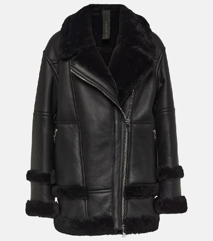 Blancha Leather and shearling jacket Satin Fabric Silk Fabric Chiffon Fabric
