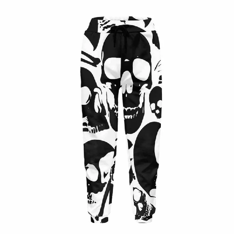 Black Skull Print Elastic Casual Pants Fashionable Work Pants
