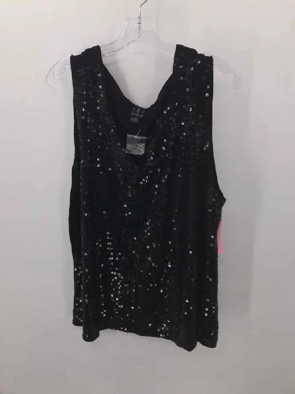 Pre-Owned INC Black Size 3X Sequin Tank Top sheer tank top