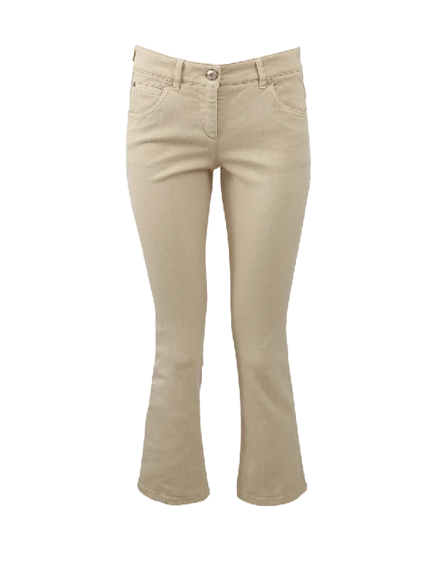 Cropped Flare Denim Pant Stylish Elastic Waist Pants