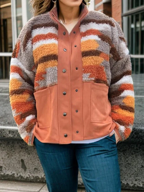 Stylish and Functional: Plus Size Color Block Snap Down Jacket Women Denim Jacket Leather Jacket Suede Jacket Stylish and Functional: Plus Size Color Block Snap Down Jacket Women Denim Jacket Leather Jacket Suede Jacket