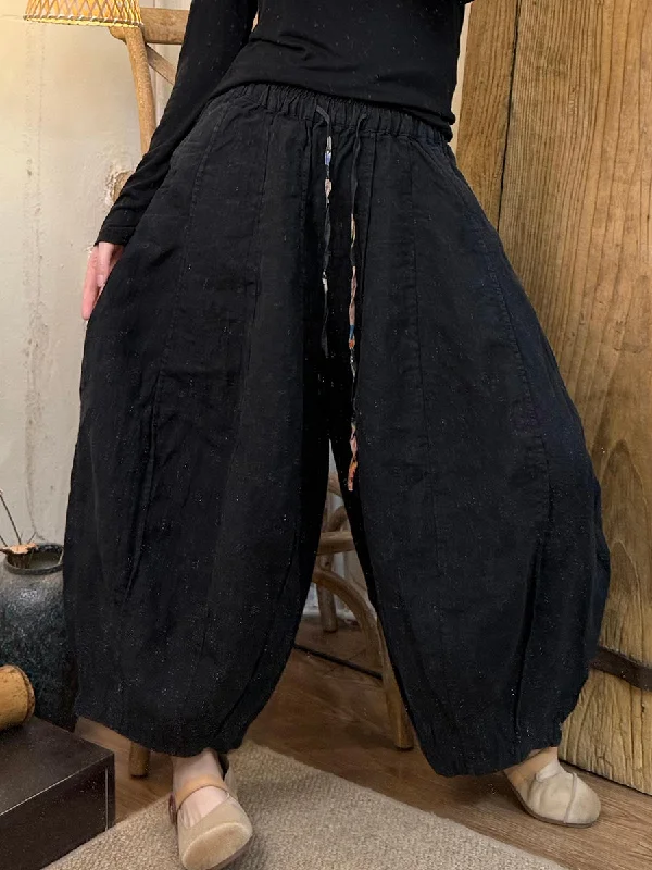 Women Spring Pure Color Linen Harem Pants Chic Slim Fit Pants