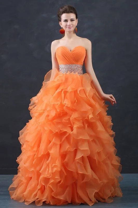 Orange Organza Debutante Ball Gown with Ruffles Skirt tulle skirt dreamy