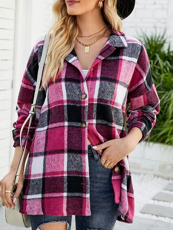 Button-Up Plaid Shirt Jacket Knit Jacket Woven Jacket Fleece Jacket