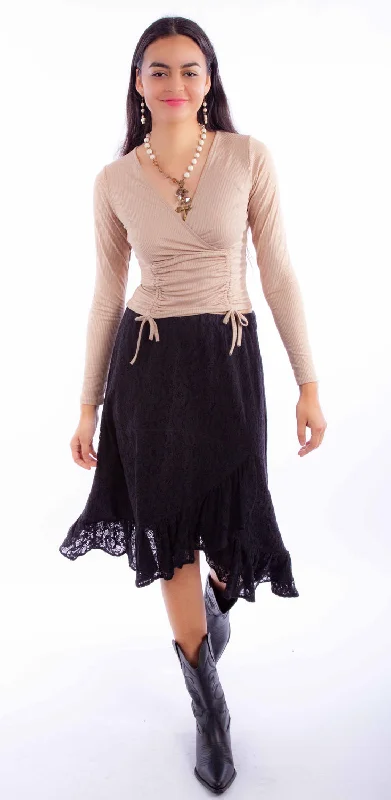 Scully Womens Faux Wrap Black Cotton Blend Skirt XL linen skirt natural